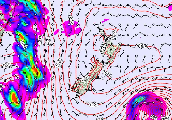 New Zealand forecast chart for Sunday, November 16th, 2025 at 12:00 AM
