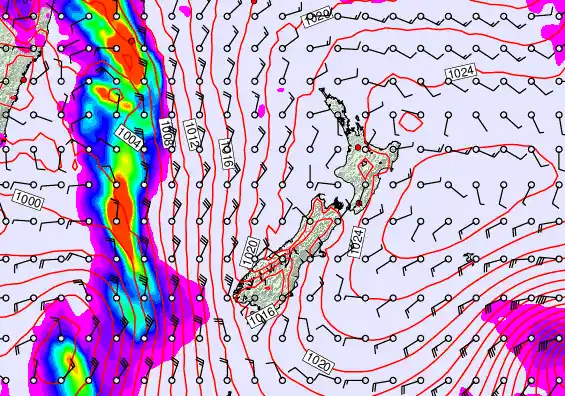 New Zealand forecast chart for Sunday, November 16th, 2025 at 6:00 AM