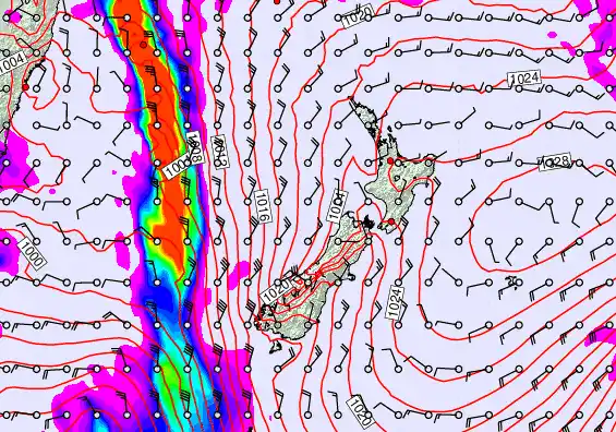 New Zealand forecast chart for Sunday, November 16th, 2025 at 12:00 PM