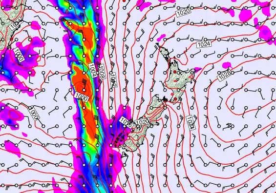 New Zealand forecast chart for Sunday, November 16th, 2025 at 6:00 PM