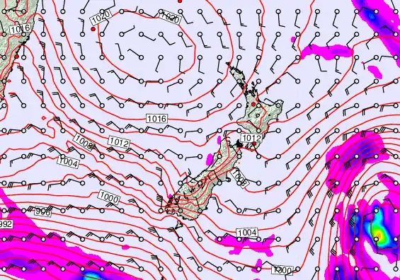 New Zealand forecast chart for Thursday, December 4th, 2025 at 6:00 PM