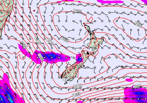 New Zealand forecast chart for Saturday, December 6th, 2025 at 12:00 AM