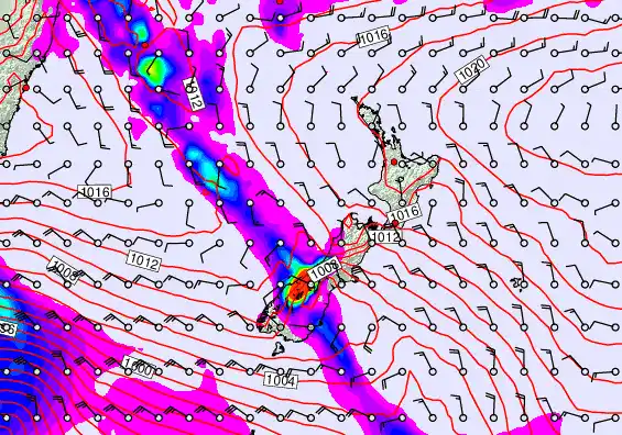 New Zealand forecast chart for Sunday, December 7th, 2025 at 12:00 PM