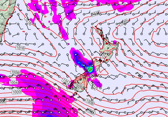 New Zealand forecast chart for Monday, December 8th, 2025 at 12:00 AM