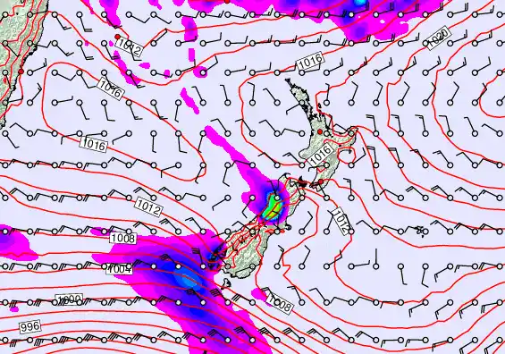 New Zealand forecast chart for Monday, December 8th, 2025 at 6:00 AM