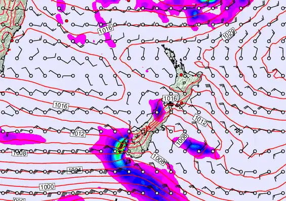 New Zealand forecast chart for Monday, December 8th, 2025 at 12:00 PM