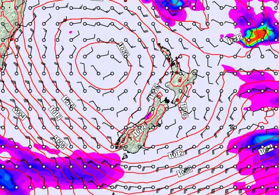 New Zealand forecast chart for Wednesday, December 10th, 2025 at 6:00 AM