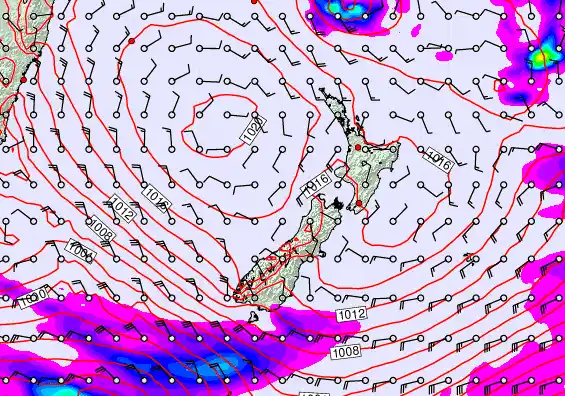 New Zealand forecast chart for Wednesday, December 10th, 2025 at 12:00 PM