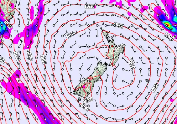 New Zealand forecast chart for Saturday, December 13th, 2025 at 12:00 PM