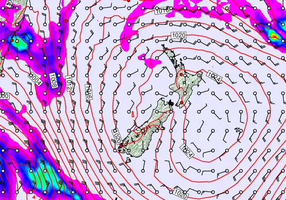 New Zealand forecast chart for Saturday, December 13th, 2025 at 6:00 PM