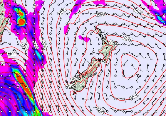 New Zealand forecast chart for Sunday, December 14th, 2025 at 12:00 AM