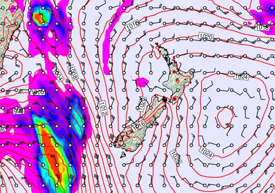 New Zealand forecast chart for Sunday, December 14th, 2025 at 6:00 AM