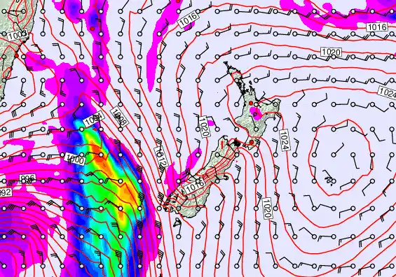 New Zealand forecast chart for Sunday, December 14th, 2025 at 12:00 PM