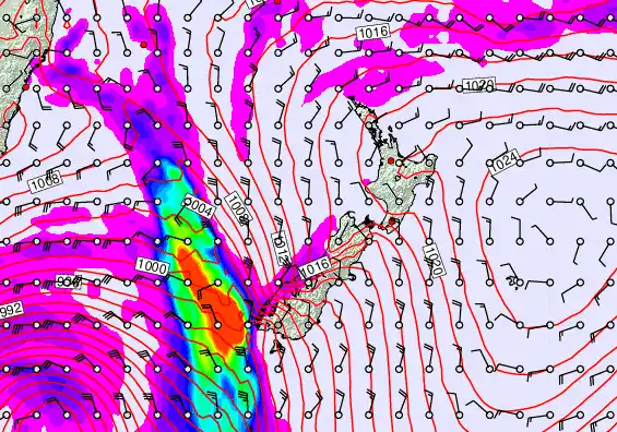 New Zealand forecast chart for Sunday, December 14th, 2025 at 6:00 PM