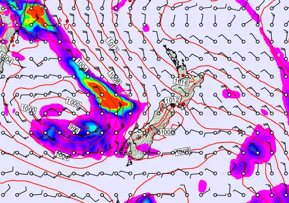 New Zealand forecast chart for Sunday, December 21st, 2025 at 12:00 PM