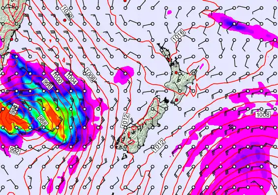 New Zealand forecast chart for Sunday, December 21st, 2025 at 6:00 PM
