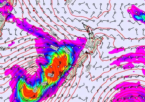 New Zealand forecast chart for Monday, December 22nd, 2025 at 6:00 AM