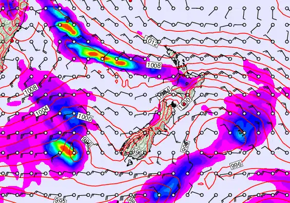 New Zealand forecast chart for Tuesday, December 23rd, 2025 at 6:00 AM