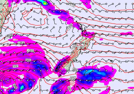 New Zealand forecast chart for Wednesday, December 24th, 2025 at 6:00 AM