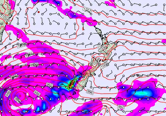 New Zealand forecast chart for Wednesday, December 24th, 2025 at 12:00 PM