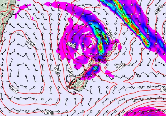 New Zealand forecast chart for Sunday, December 28th, 2025 at 12:00 AM