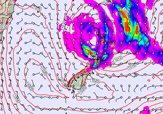 New Zealand forecast chart for Sunday, December 28th, 2025 at 12:00 PM