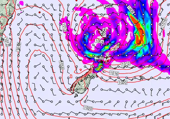 New Zealand forecast chart for Sunday, December 28th, 2025 at 6:00 PM