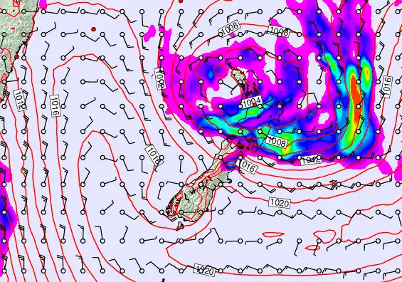 New Zealand forecast chart for Monday, December 29th, 2025 at 12:00 AM