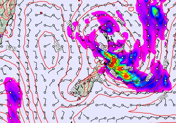 New Zealand forecast chart for Monday, December 29th, 2025 at 12:00 PM