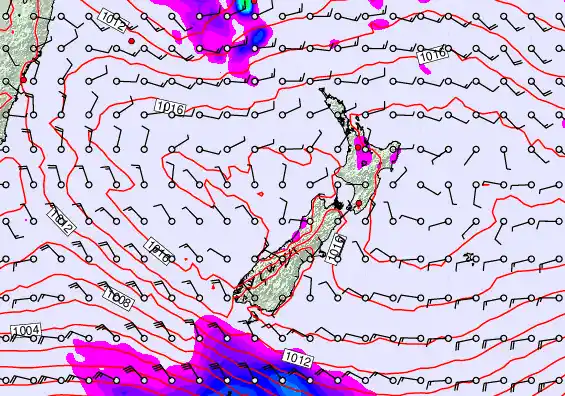 New Zealand forecast chart for Wednesday, January 28th, 2026 at 12:00 AM