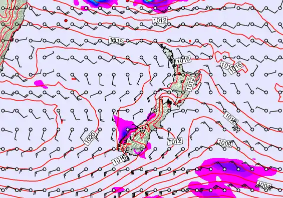 New Zealand forecast chart for Thursday, January 29th, 2026 at 6:00 AM