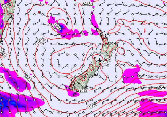 New Zealand forecast chart for Saturday, January 31st, 2026 at 12:00 PM