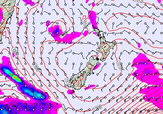 New Zealand forecast chart for Saturday, January 31st, 2026 at 6:00 PM