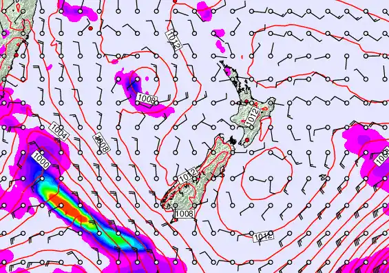 New Zealand forecast chart for Sunday, February 1st, 2026 at 12:00 AM