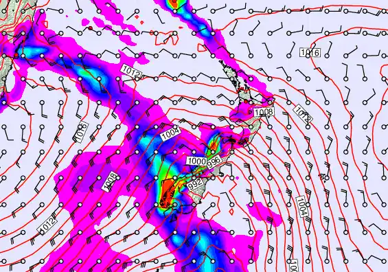 New Zealand forecast chart for Monday, February 2nd, 2026 at 12:00 AM