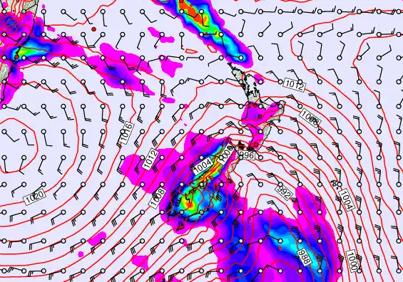 New Zealand forecast chart for Monday, February 2nd, 2026 at 6:00 AM