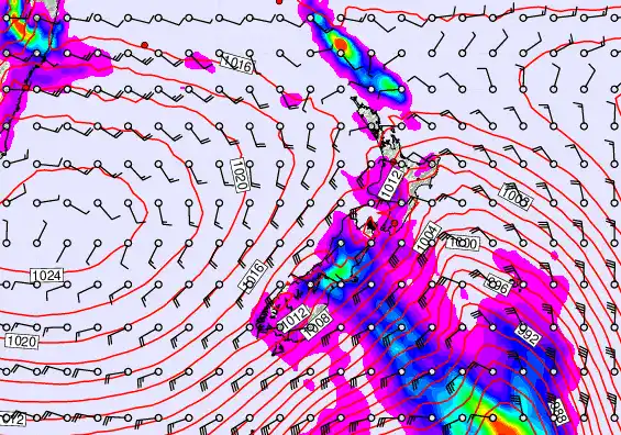 New Zealand forecast chart for Monday, February 2nd, 2026 at 12:00 PM