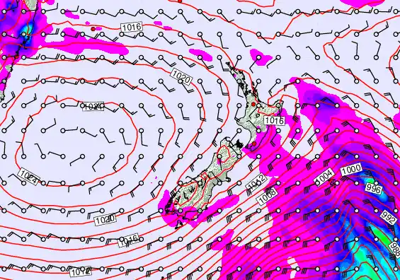 New Zealand forecast chart for Monday, February 2nd, 2026 at 6:00 PM