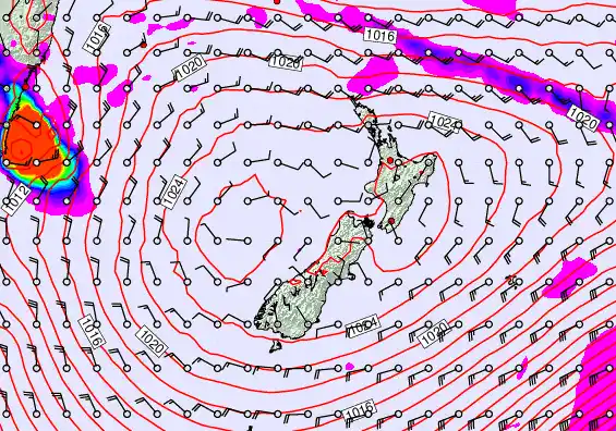 New Zealand forecast chart for Tuesday, February 3rd, 2026 at 6:00 PM