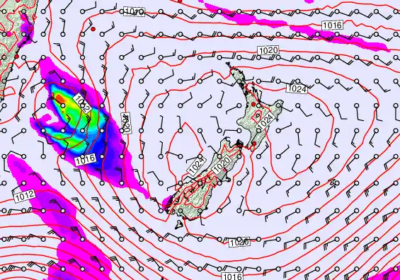 New Zealand forecast chart for Wednesday, February 4th, 2026 at 6:00 AM