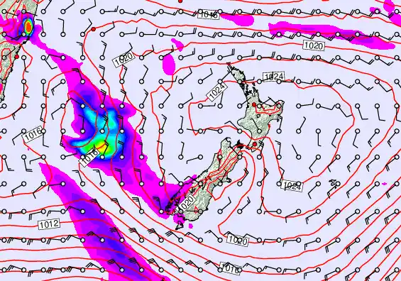 New Zealand forecast chart for Wednesday, February 4th, 2026 at 12:00 PM