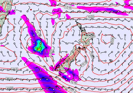 New Zealand forecast chart for Wednesday, February 4th, 2026 at 6:00 PM
