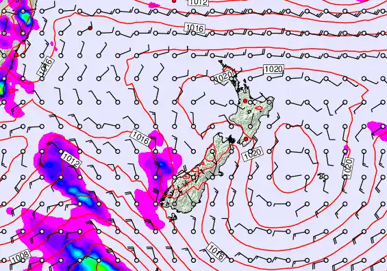 New Zealand forecast chart for Friday, February 6th, 2026 at 12:00 PM
