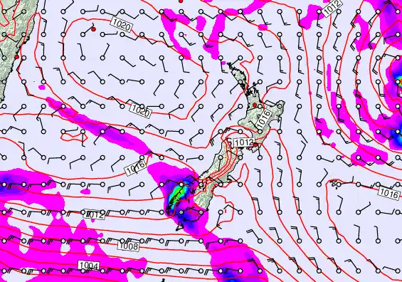 New Zealand forecast chart for Thursday, February 5th, 2026 at 6:00 PM