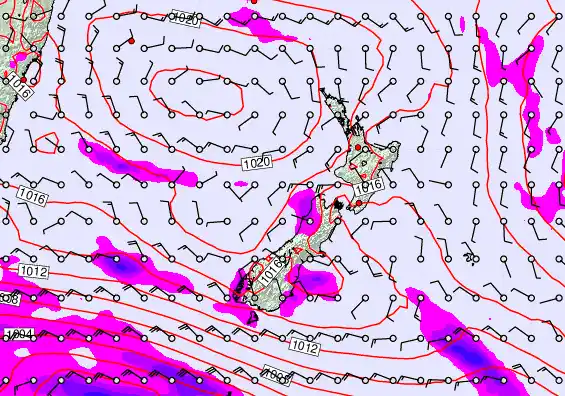 New Zealand forecast chart for Friday, February 6th, 2026 at 12:00 PM