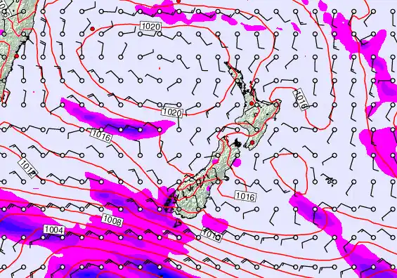New Zealand forecast chart for Friday, February 6th, 2026 at 6:00 PM