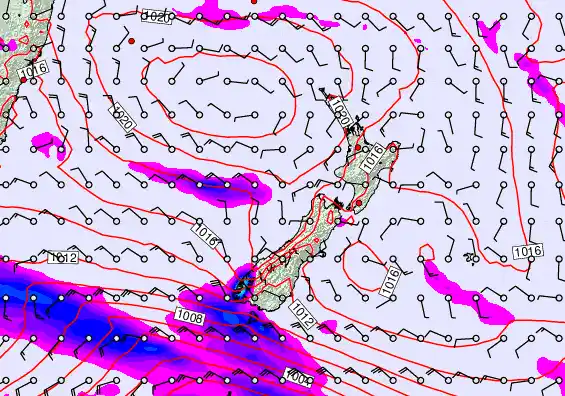 New Zealand forecast chart for Saturday, February 7th, 2026 at 12:00 AM