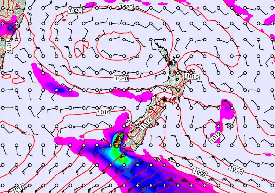 New Zealand forecast chart for Saturday, February 7th, 2026 at 12:00 PM