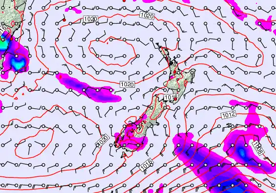 New Zealand forecast chart for Sunday, February 8th, 2026 at 12:00 AM