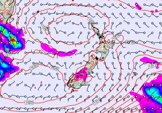 New Zealand forecast chart for Sunday, February 8th, 2026 at 6:00 AM